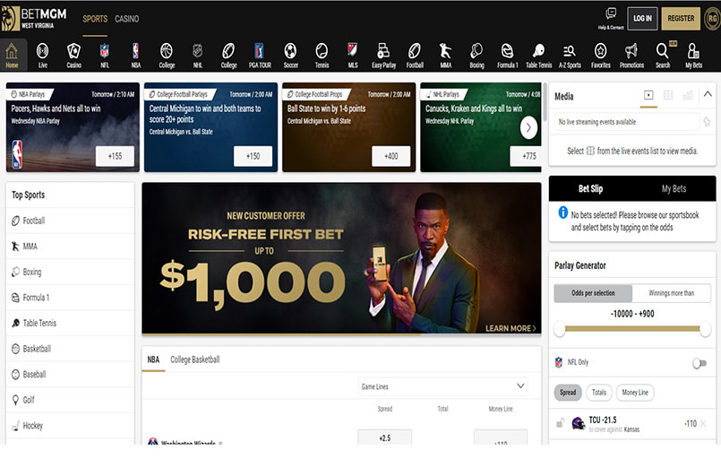 The betMGM user interface.